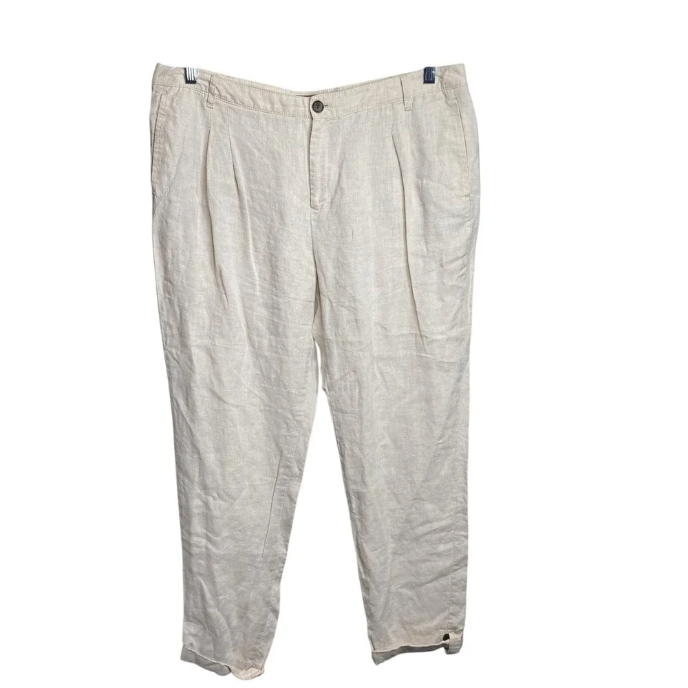 MANGO Women's Ivory Linen Pants Sz 14 Tapered Career Coastal Old Money Natural